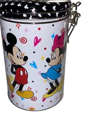 Disney Mickey Minnie Mouse Kitchen Canister Metal Storage Tin Airtight Clamp Lid